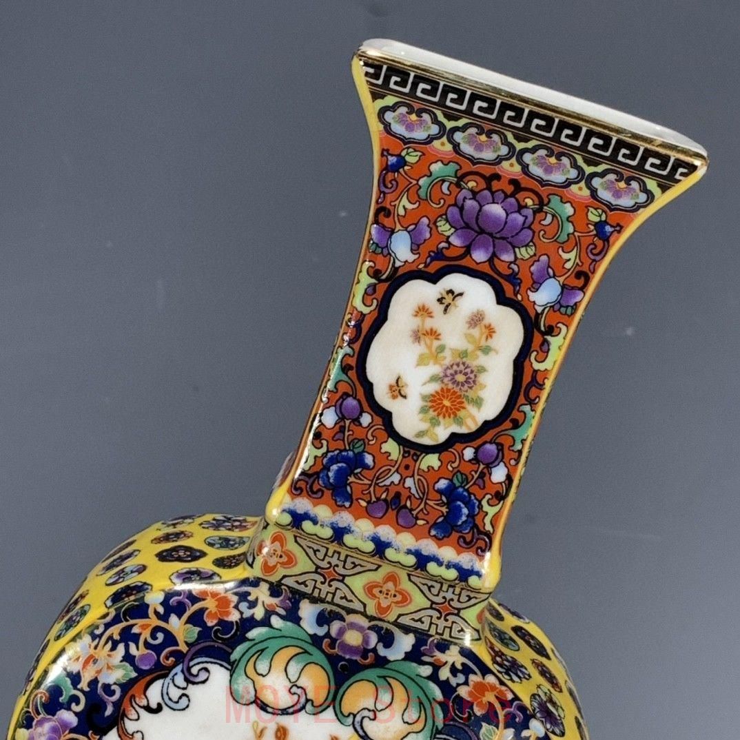 清代パステル蒔絵花鳥開窓扁腹尊瓶 景徳鎮 装飾品 現代工芸品美術品