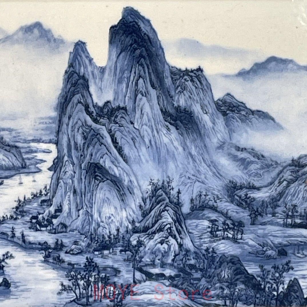 パステル 富春山居図 掛屏 陶板画 装飾品 現代工芸品美術品 置物gy1216