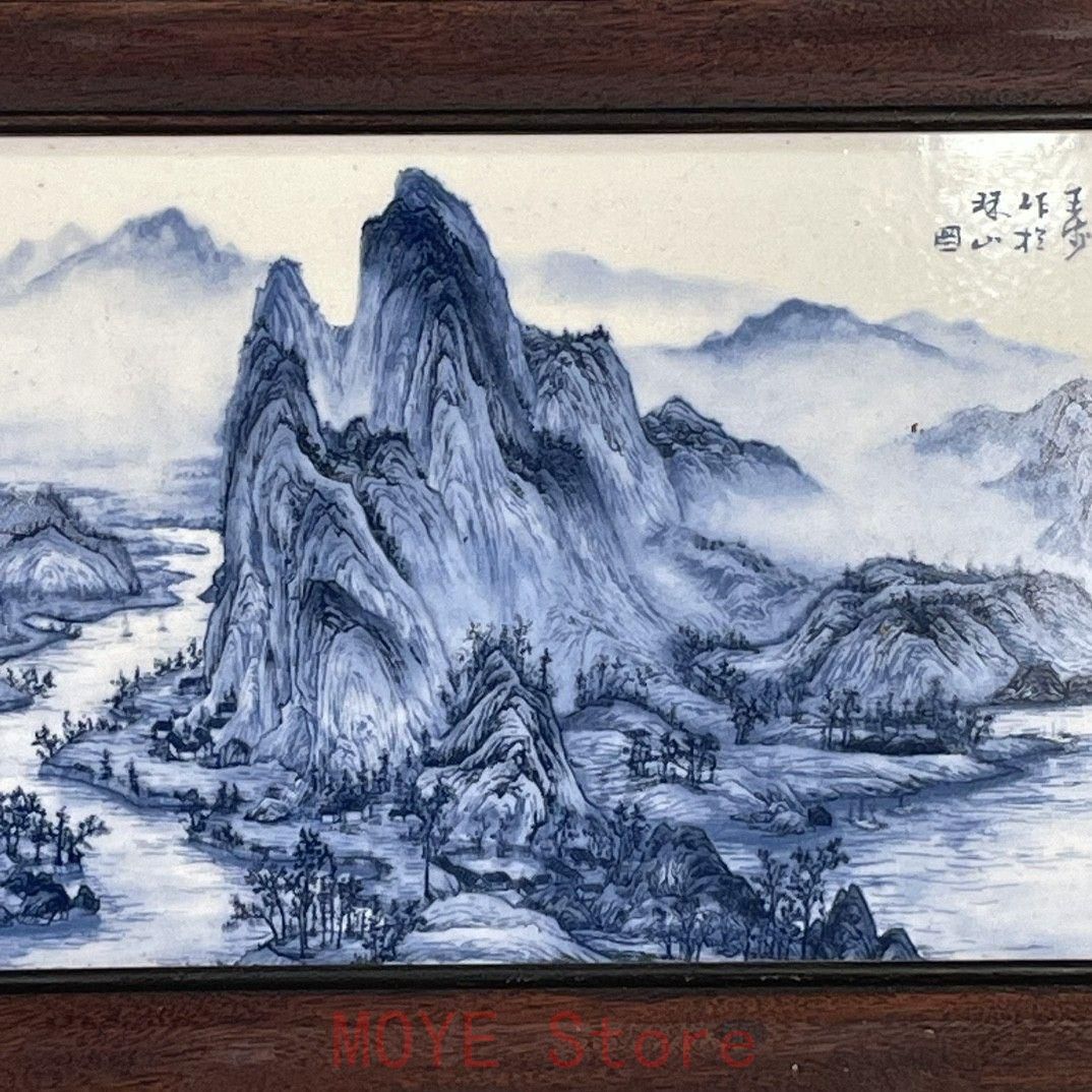 陶板画 富春山居図 応接間 茶室 書斎 壁面 装飾品 現代工芸品 美術品 置物 パステル 富春山居図 掛屏 陶板画 装飾品 現代工芸品美術品 置物gy1216