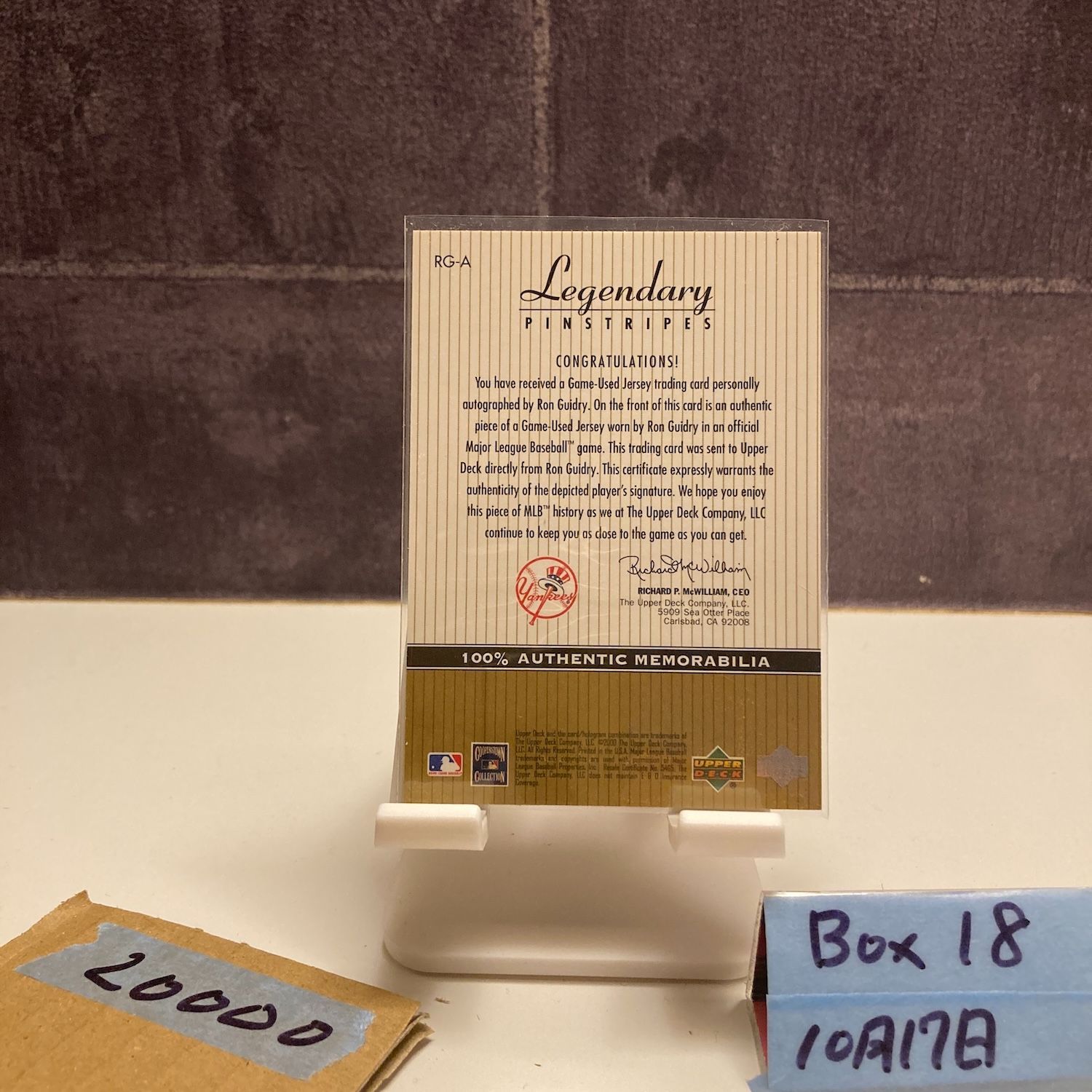 2000 Upper Deck Ron Guidry 直筆サインカード York Yankees ジャージ Legendary Pinstripes カード