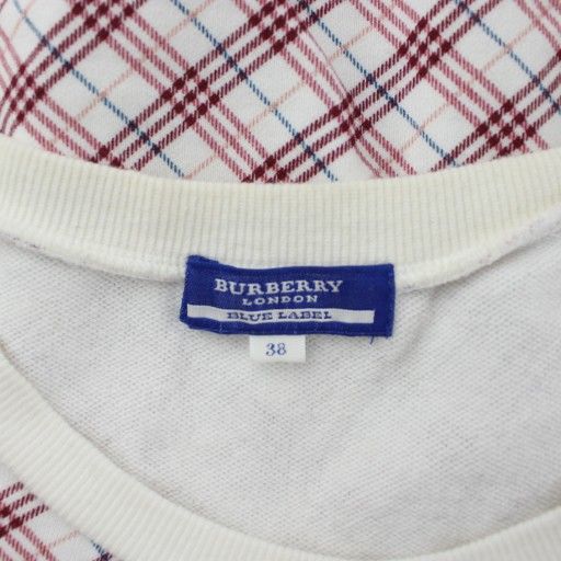 バーバリーブルーレーベル　ノバチェック　半袖カットソー　ポロシャツ　紺×白×赤 バーバリーブルーレーベル ノバチェック 半袖カットソー ポロシャツ 紺