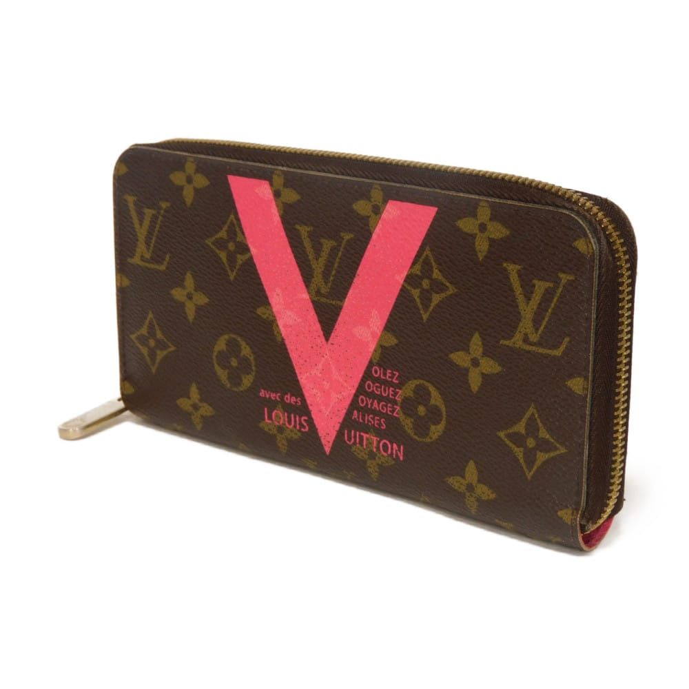 LOUIS VUITTON ルイ ヴィトン ジッピーウォレット LVロゴ フラワー マロン ブラウン ピンク ラウンドファスナー マチ付き 札入れ カードケース コインケース モノグラム Vライン グルナード 長財布 M 60936