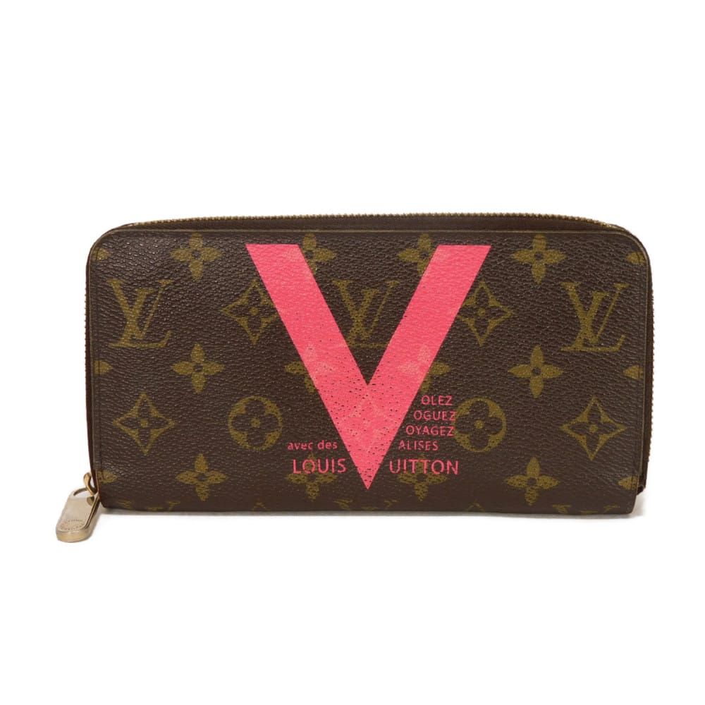 LOUIS VUITTON ルイ ヴィトン ジッピーウォレット LVロゴ フラワー マロン ブラウン ピンク ラウンドファスナー マチ付き 札入れ カードケース コインケース モノグラム Vライン グルナード 長財布 M 60936