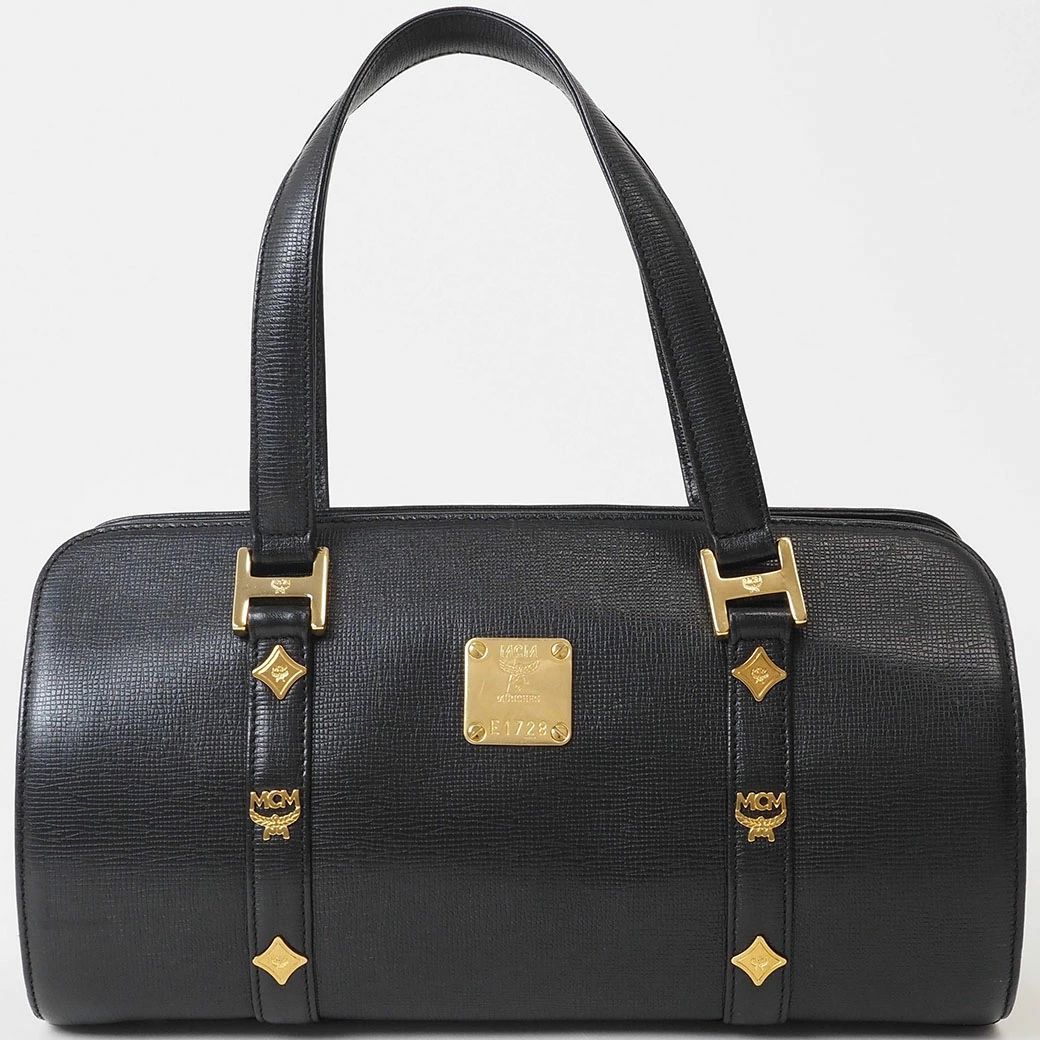 MCM エムシーエム ハンドバッグ ブラック レディース レザー 小さめ 筒型 円柱形