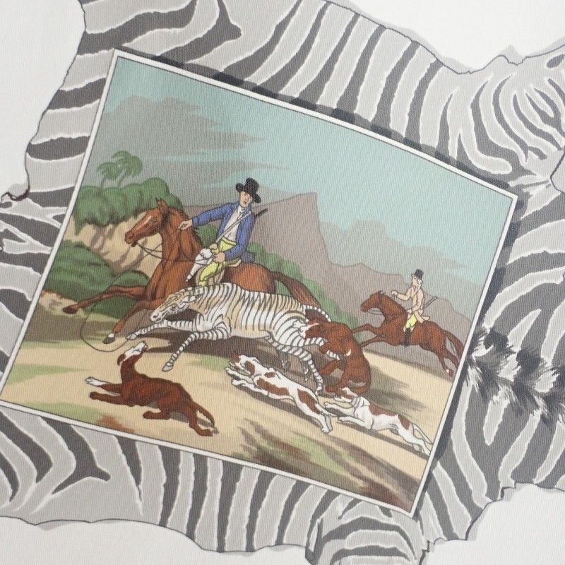  エルメス HERMES カレ70 LA CHASSE EN AFRIQUE スカーフ シルク ホワイト レディース Aランク バンダナ スカーフ 小物