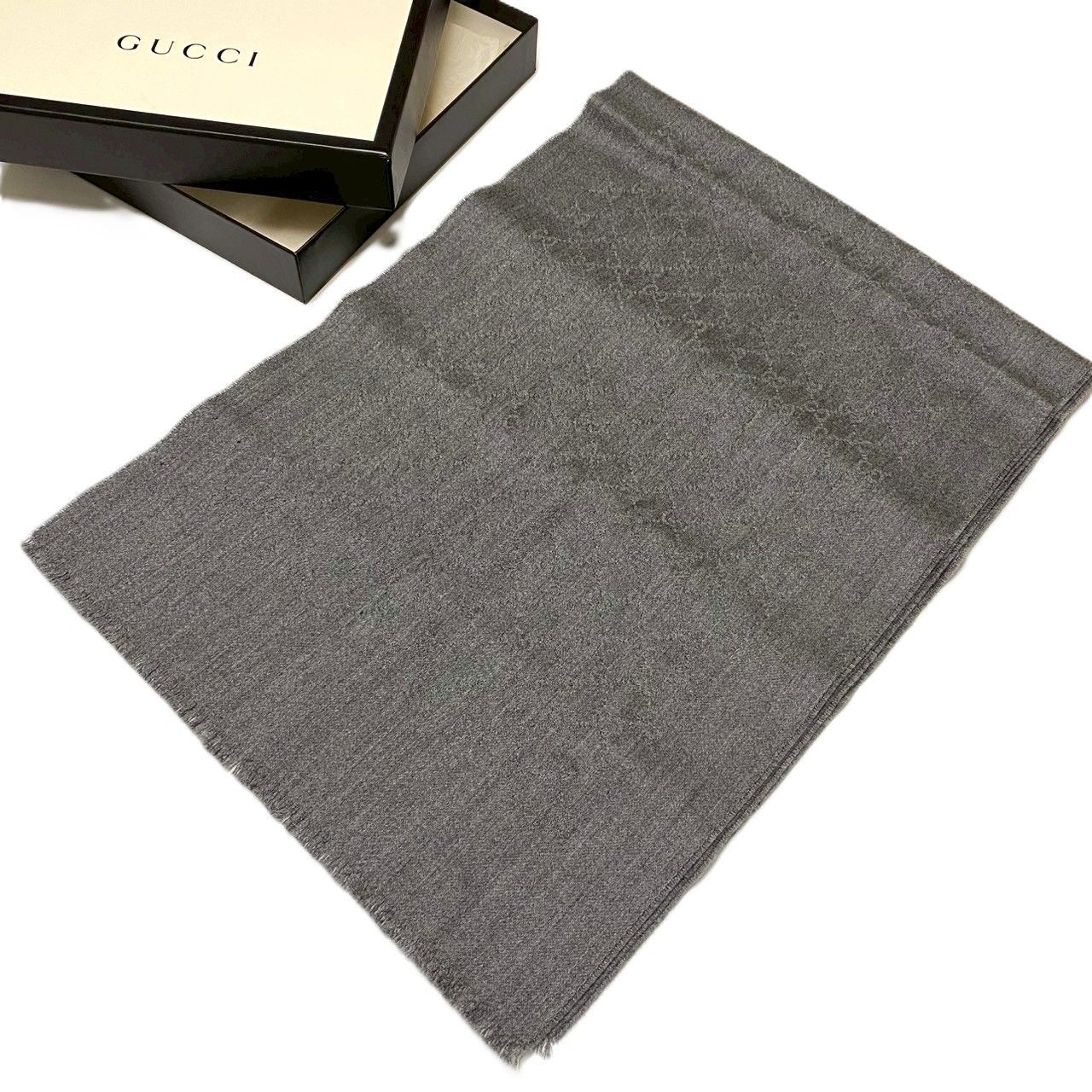 4534 GUCCI グッチ GG柄 ストール カシミヤマフラー グレー