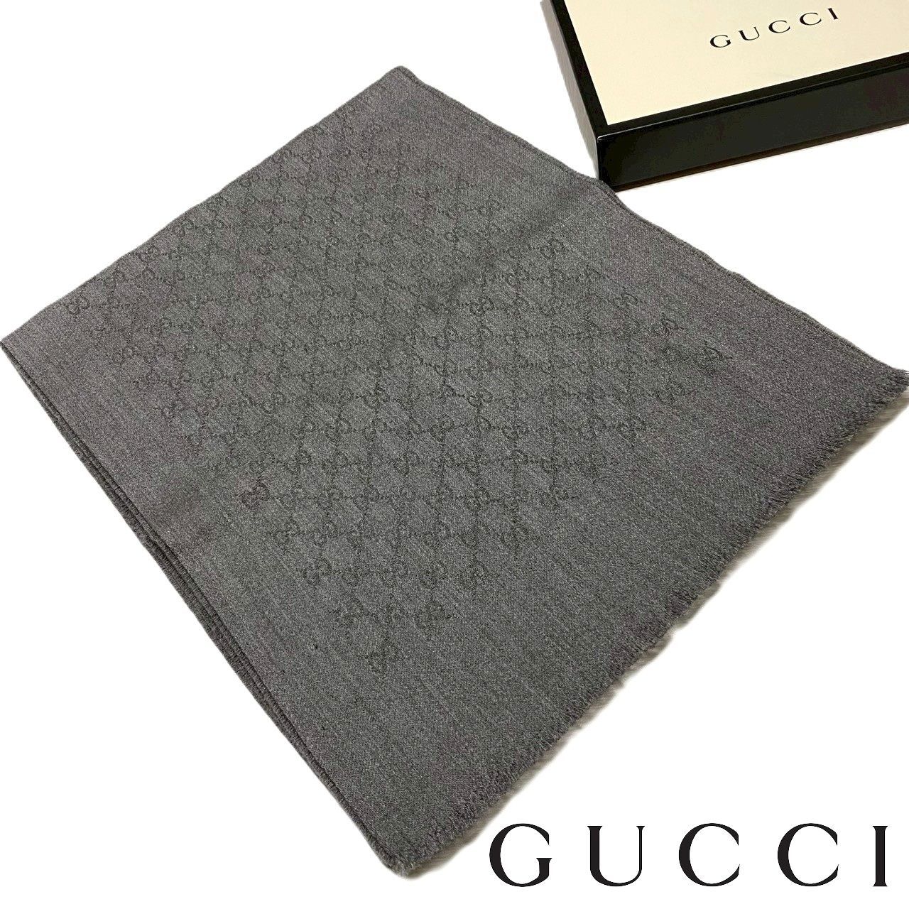 4534 GUCCI グッチ GG柄 ストール カシミヤマフラー グレー