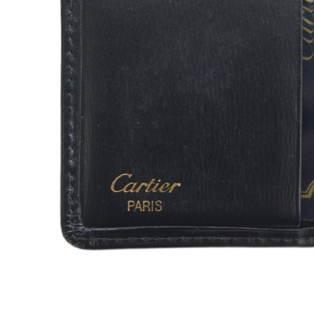 Cartier ブラックレザー 二つ折り財布 カルティエ Cartier サファイアライン 財布 二つ折り レザー ゴールド