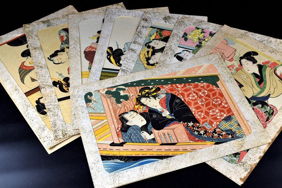 蔵A3056h】木版画 遊郭花魁遊女 枕絵春画 八図 - メルカリ