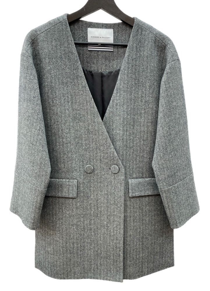 新品 BORDERS at BALCONY ウールヘリボーンノーカラージャケット ボーダーズアットバルコニー BORDERS at BALCONY 21AW WOOL