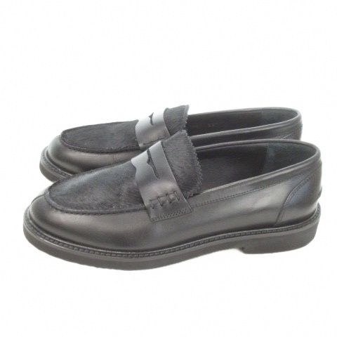 パスクッチ 靴 シューズ コインローファー レザー 切替 ハラコ 37 23 5 cm 黒 ブラック AH 7 GY 99