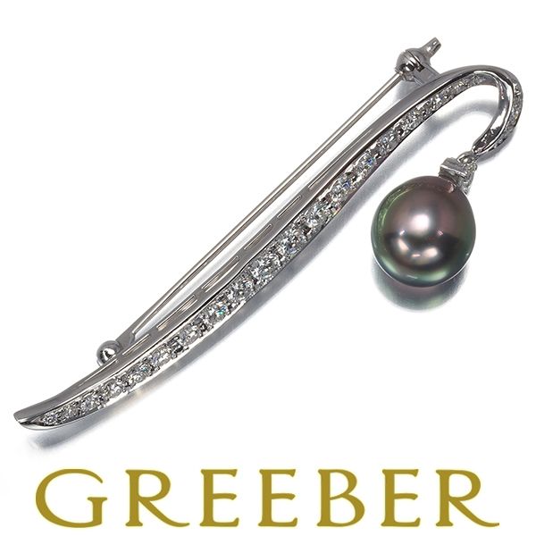 TASAKI タサキ ブローチ ブラックパール 真珠 10 0 mm ダイヤ ダイヤモンド 1 05 ct 揺れる Pt 900 182278