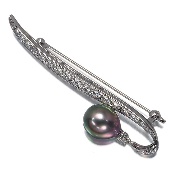 TASAKI タサキ ブローチ ブラックパール 真珠 10.0 mm ダイヤ ダイヤモンド 1.05 ct 揺れる Pt 900 182278