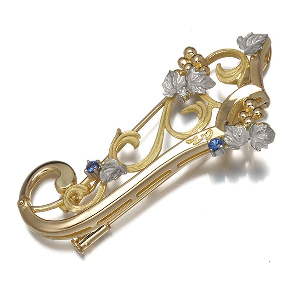 As Time ブローチ兼ペンダントトップ サファイア ダイヤ ダイヤモンド 葡萄 リーフ フラワー K 18 YG Pt 900 181338