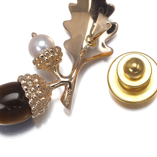  ミキモト ブローチ タイガーアイ ベビーパール 真珠 5.0 mm ドングリ ピン K 18 PG 181440 ブローチ コサージュ アクセサリー