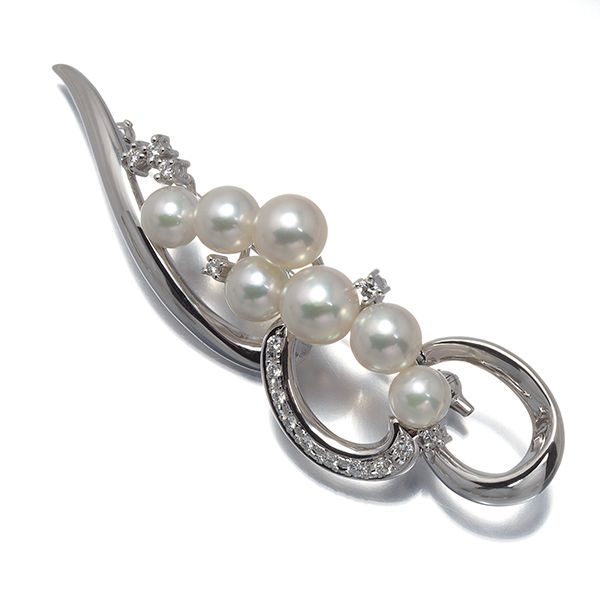 TASAKI タサキ ブローチ パール 真珠 5.5-7.2 mm ダイヤ ダイヤモンド 0.25 ct K 18 WG 180824