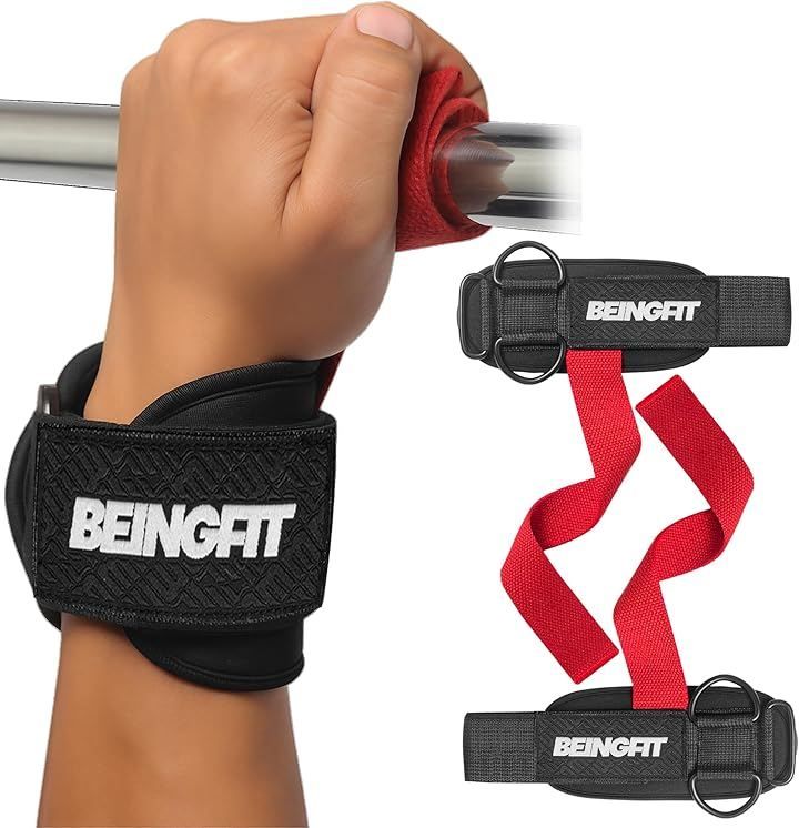 Being fit Beingfit パワーグリップ 筋トレ リストストラップ 2個セット｜高強度ナイロンxDリング｜ラットプル・デッドリフト・ケーブル対応 リストラップ ジム 手首 サポーター (レッド，  Free)