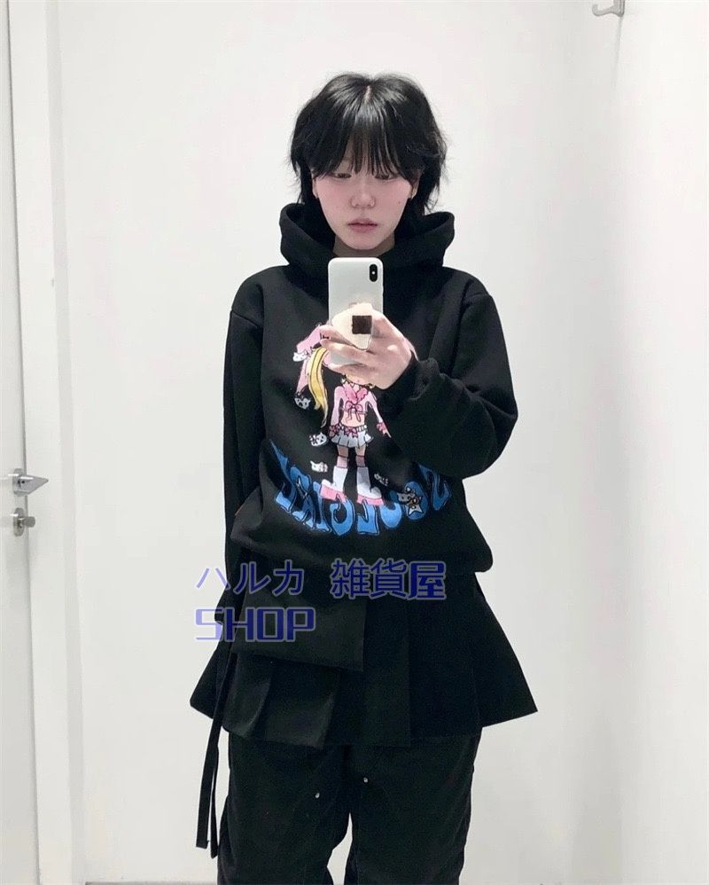 韓国Niceghostclub NGC林娜琏同グラフィティアニメ美少女プリント連帽パーカーゆったりフードシャツ男女同モデル