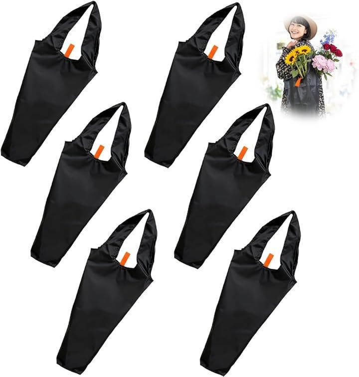 start.side スタートサイド 折れない 切り花 フラワー ショルダー エコバッグ ロングサイズ 仏花 ポリエステル 黒ブラック6点 Free Size