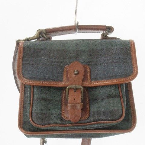 ポロ ラルフローレン POLO RALPH LAUREN ヴィンテージ ブラックウォッチ ミニ ショルダー バッグ ハンド 2 way フラップ ベルト PVC レザー 総柄 緑 グリーン AH 6