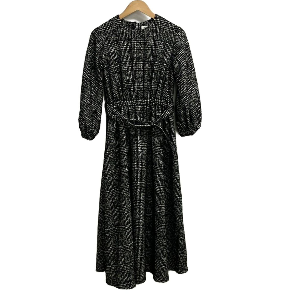 BLUEBIRDBOULEVARD ブルーバード ワンピース サイズS レディース - 黒×白 長袖 マキシ丈 千鳥格子柄