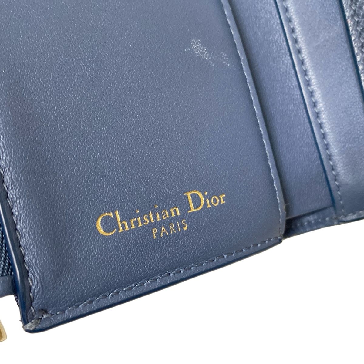  DIOR ChristianDior ディオール クリスチャンディオール 3つ折り財布 30モンテーニュロータスウォレット ネイビー レザー 三つ折り財布 折り財布