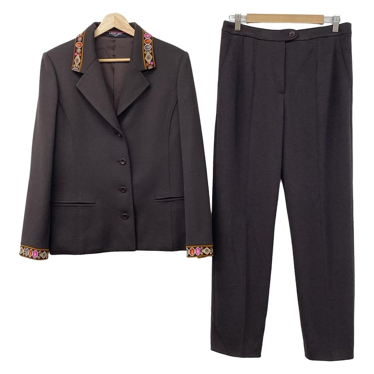 LEONARD レオナール レディースパンツスーツ レディース - ダークブラウン×ピンク×マルチ