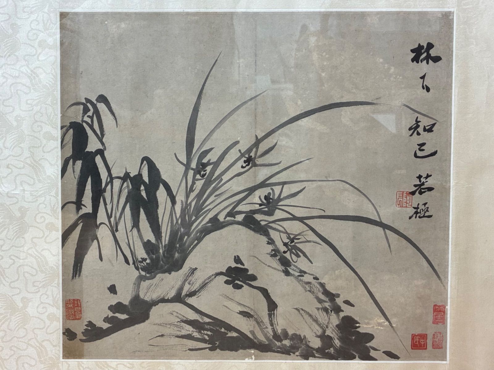 石濤作 水墨画 蘭 額裝 額縁入り 落款あり 古美術 骨董 上品な