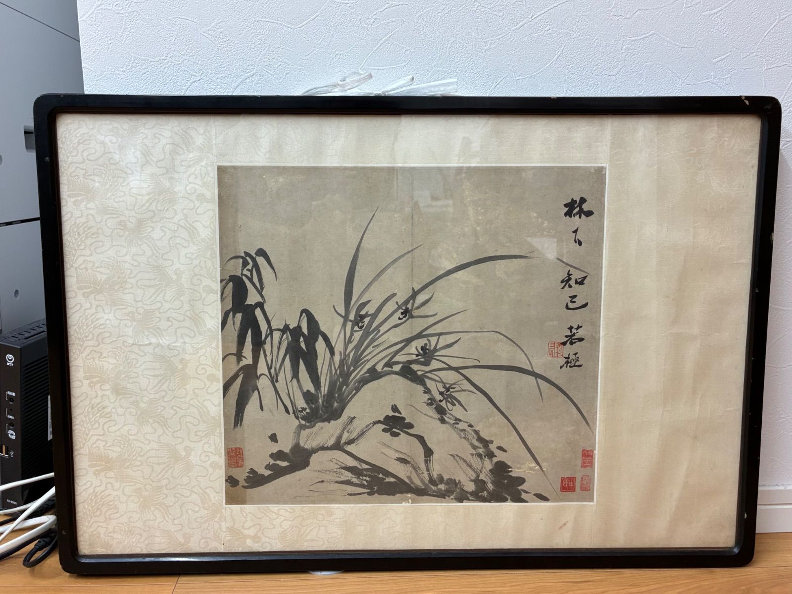 石濤作】水墨画 蘭 額裝 額縁入り 落款あり 古美術 骨董 上品な逸品