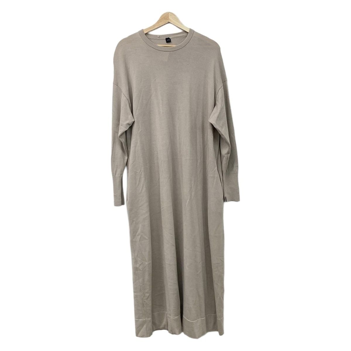 ATON エイトン ワンピース サイズ02 M レディース ベージュ クルーネック 長袖 マキシ丈