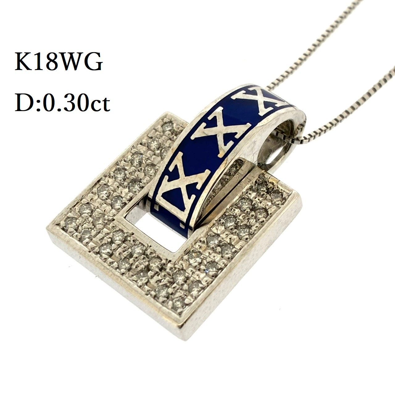 新品仕上済み K18WG エナメル ダイヤモンド ネックレス D:0.30ct 