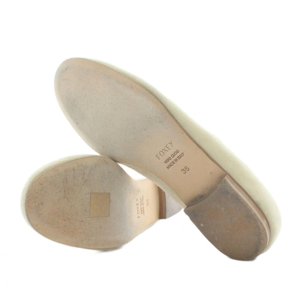フォクシー FOXEY パンプス フラット スエード ラウンドトゥ リボン 36
