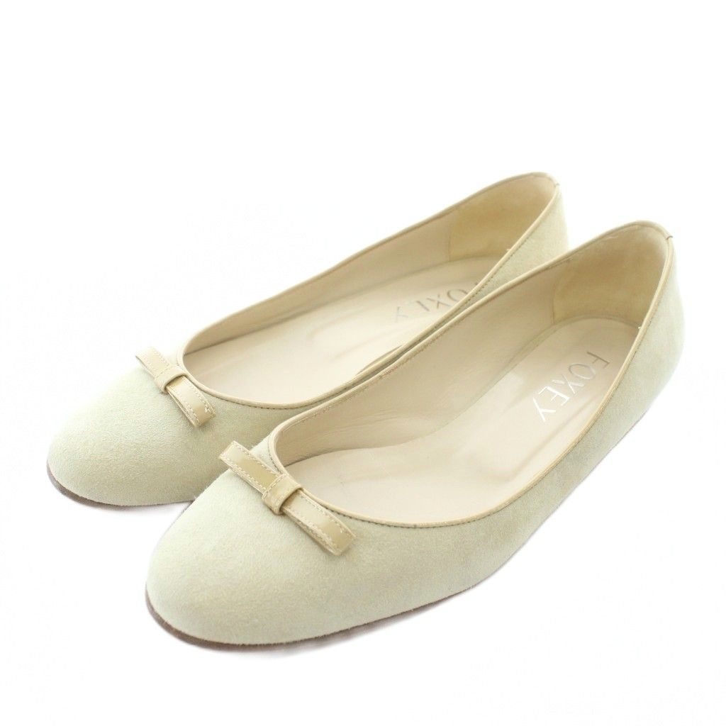 フォクシー FOXEY パンプス フラット スエード ラウンドトゥ リボン 36
