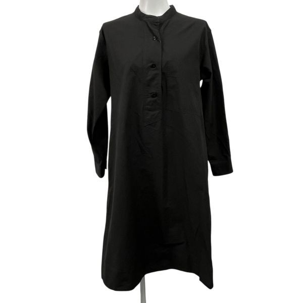 エムエイチエル MHL. マーガレット ハウエル シャツワンピース ロング スタンド 長袖 シンプル 黒 Ⅱ M 9号 レディース S 5 Y 397