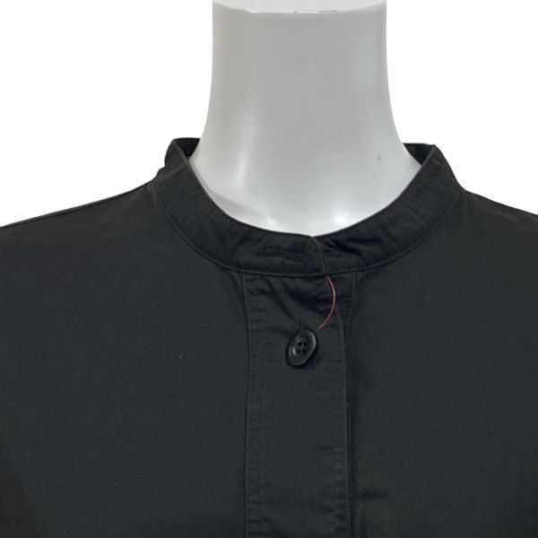 エムエイチエル MHL. シャツワンピース ロング丈 七分袖 スタンド Iライン 黒 ブラック コットン100％ 2 M 9 レディース S 5 Y 391