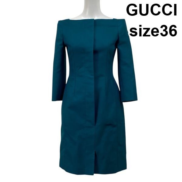 ○◇ グッチ GUCCI 膝丈ワンピース 長袖 七分袖 ボートネック タイト