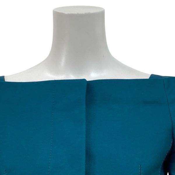 グッチ GUCCI 膝丈ワンピース 長袖 七分袖 ボートネック タイト ターコイズブルー ウール混 シルク混 36 S 7号 レディース 5 Y 431