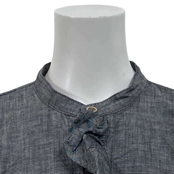 フォーティファイブアール 45 R チュニック シャツワンピース 長袖 スタンド フリル グレー 綿混 麻混 サイズF レディース S 5 Y 428