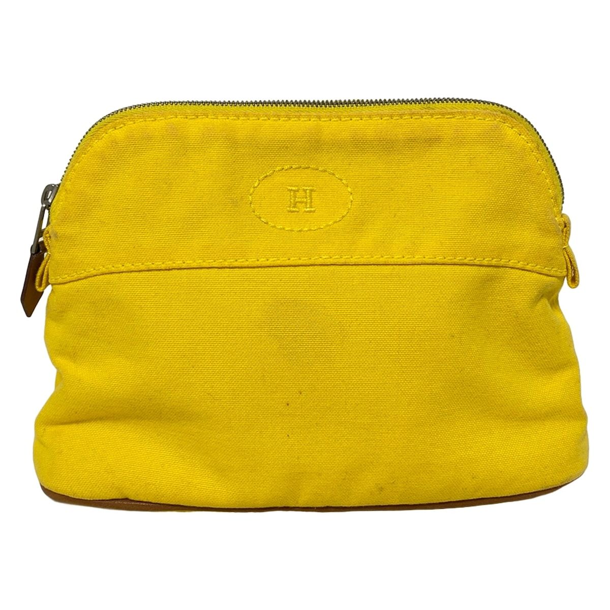 HERMES エルメス ポーチ ボリードポーチ20 イエロー ブラウン シルバー金具 レザー