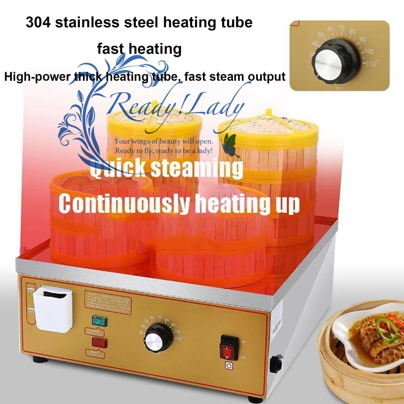 6穴蒸しパンマシン ステンレス鋼蒸し器 30〜110° C温度制御 業務用朝食加熱スチームキャビネット 6 holes