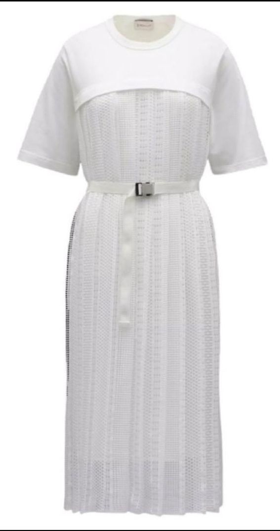 品 Moncler モンクレール レース切替 セレモニー ワンピース ホワイト ベルト付 S