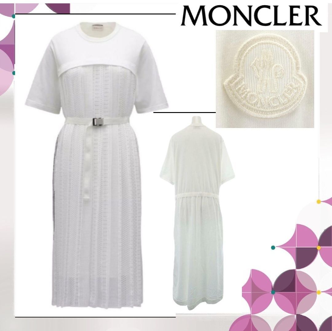 品 Moncler モンクレール レース切替 セレモニー ワンピース ホワイト ベルト付 S