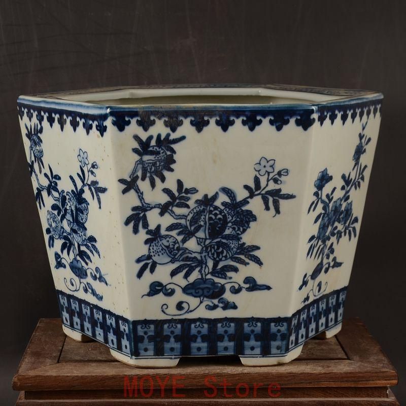 サバの実紋の六方鉢盆栽 置物gy 1216