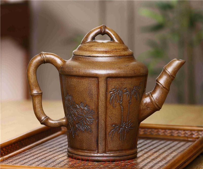 新品『中国茶器・梅蘭竹菊 茶壺 紫砂? 茶色・こげ茶色』中国茶文化