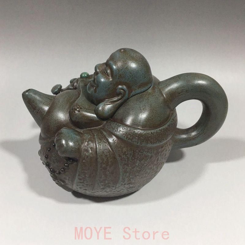 宜興紫砂壷 緑泥の弥勒紫砂壷 茶道具 煎茶道具gy 1216