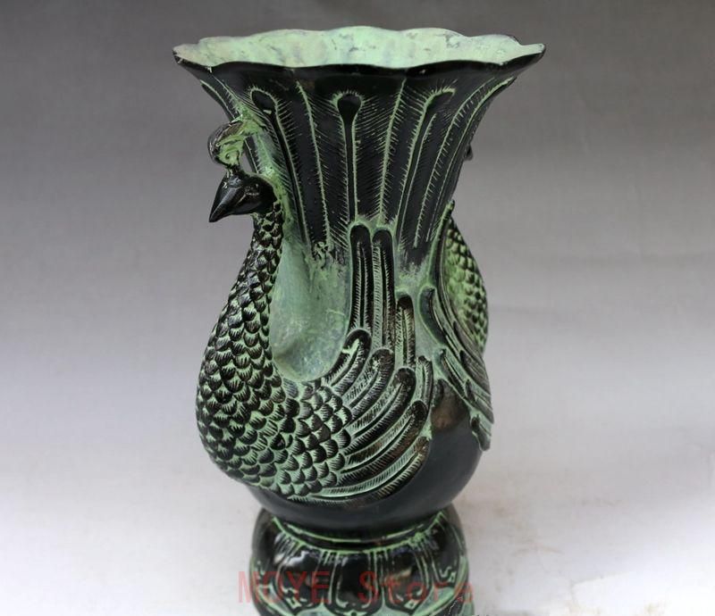 孔雀を模した青銅器花瓶 装飾品 現代 置物gy 1216