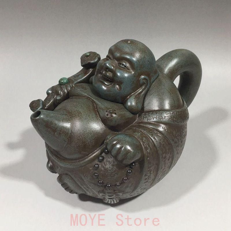 宜興紫砂壷 緑泥の弥勒紫砂壷 茶道具 煎茶道具gy 1216