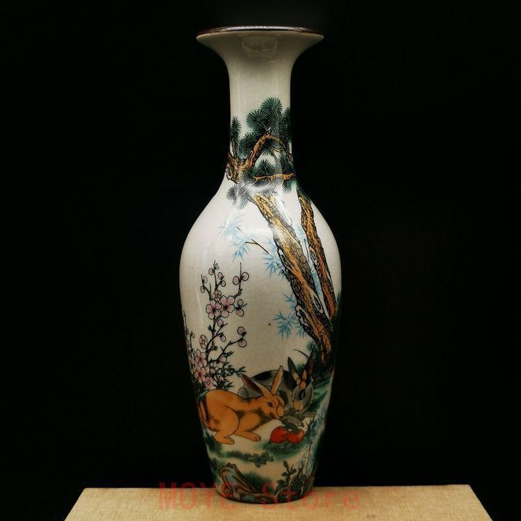 乾隆粉彩兎兎美人尖花瓶 景徳鎮 陶磁器 装飾品 現代工芸品美術品 置物