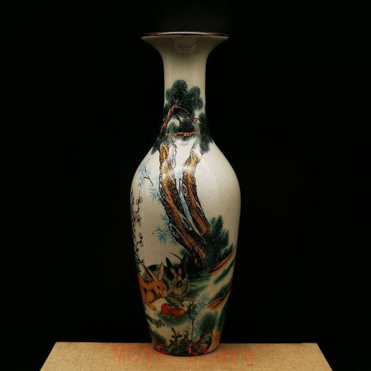 乾隆粉彩兎兎美人尖花瓶 景徳鎮 陶磁器 装飾品 現代工芸品美術品 置物