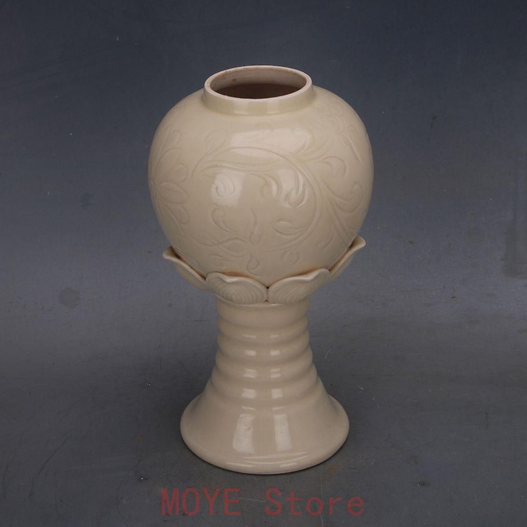 宋定窯 白釉暗刻堆彫蓋缶 景徳鎮 陶磁器 装飾品 現代工芸品 美術品